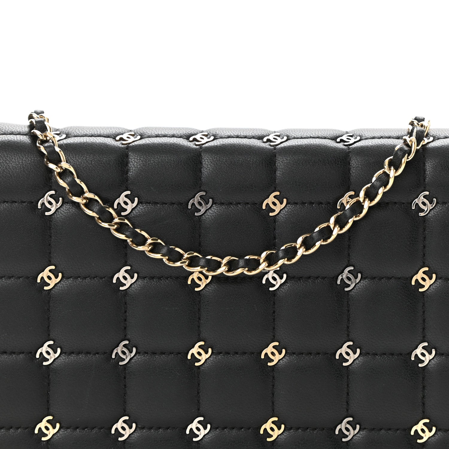 Chanel Lambskin Chocolate Bar Piercing CC Studded Small Chain Flap Bag Black 8 of 12