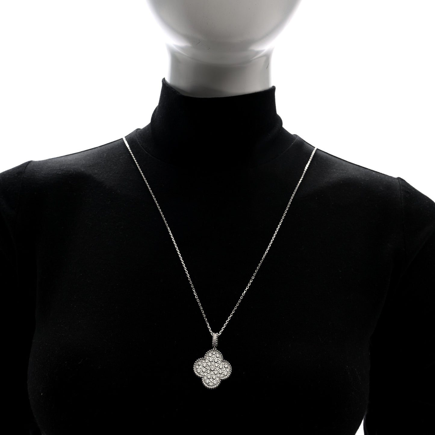 18K White Gold Diamond Magic Alhambra Long Necklace