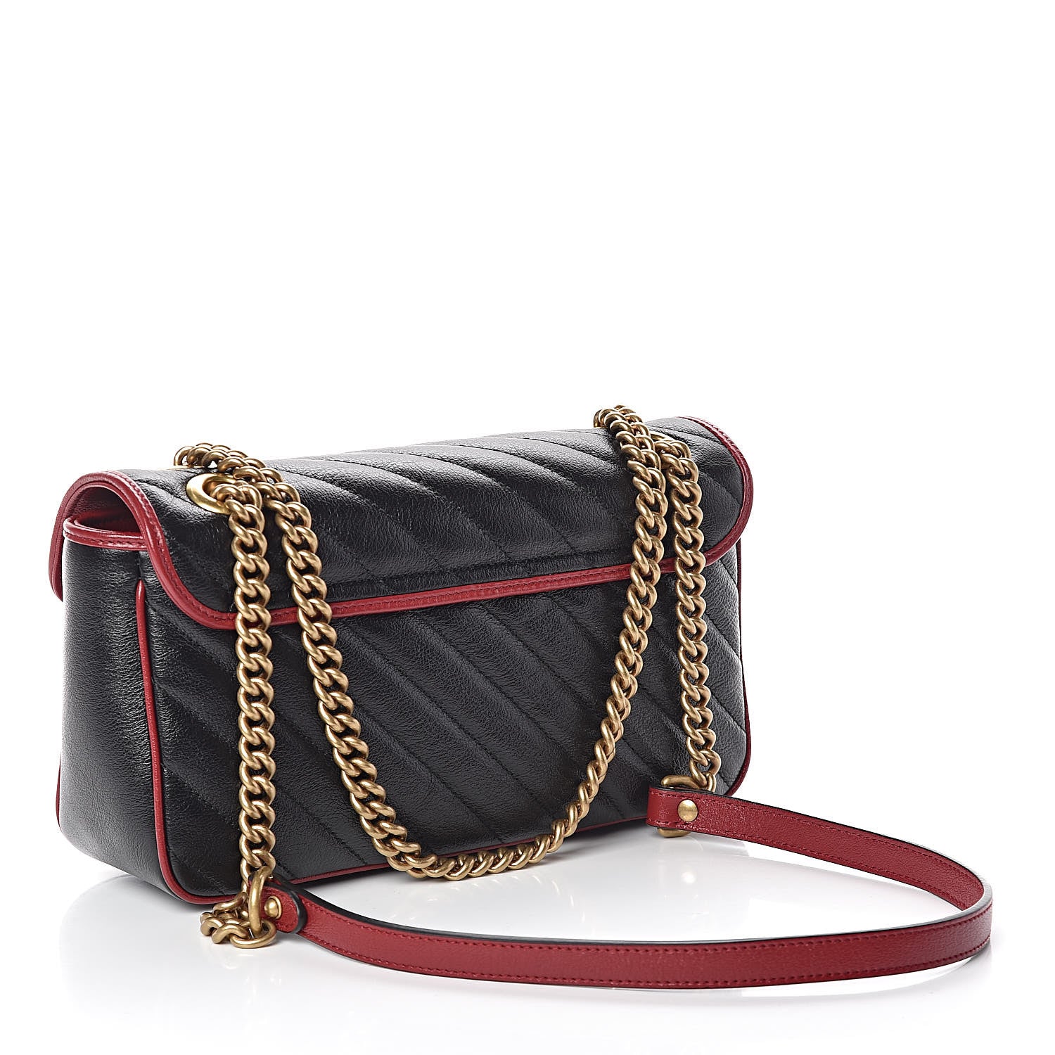 Gucci Vintage Effect Calfskin Matelasse Diagonal Small Torchon GG Marmont Shoulder Bag Black Romantic Cherry 3 of 9