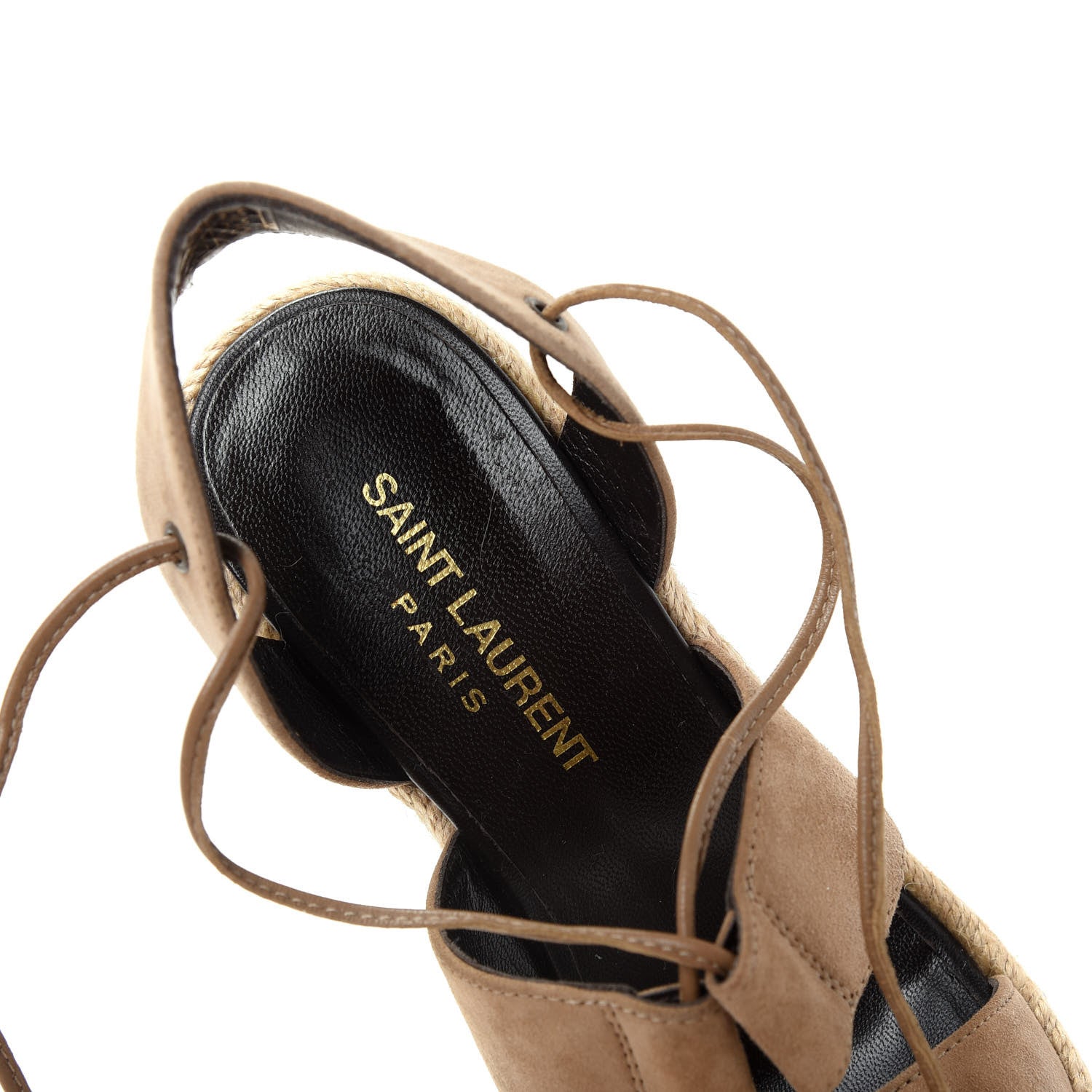 Saint Laurent Kid Scamosciato Espadrille Lace Up Wedges 35 New Sigaro 8 of 10