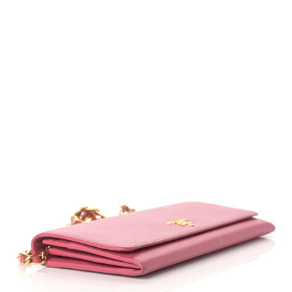 Prada Saffiano Metal Oro Chain Wallet Ibisco 4 of 20