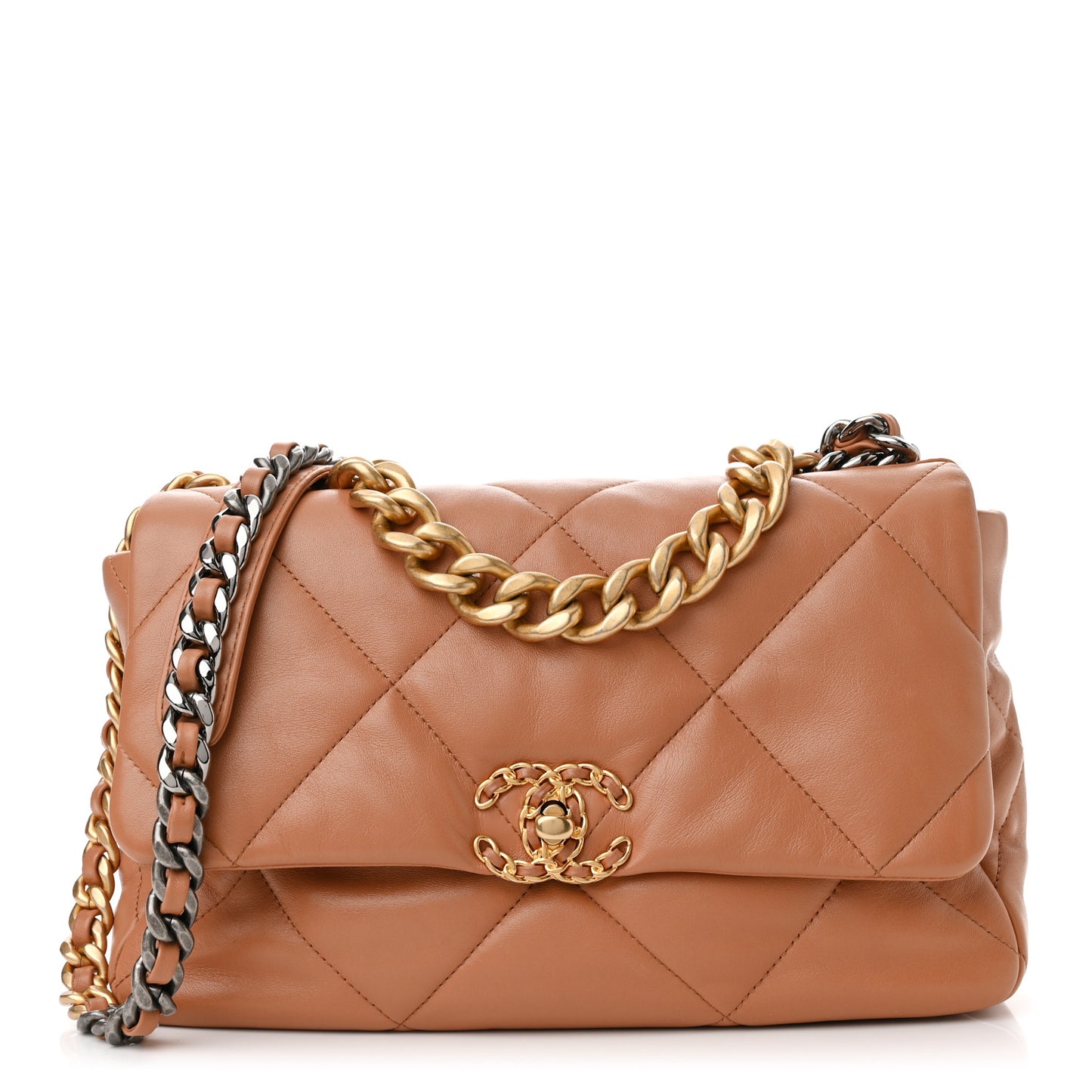 Lambskin Quilted Large Chanel 19 Flap Brown