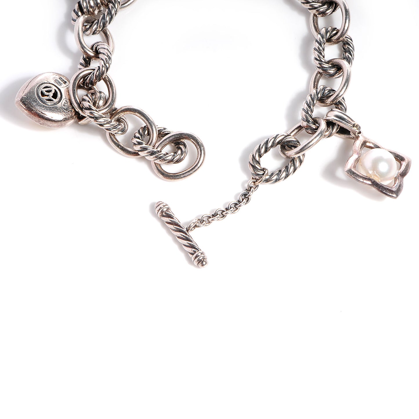 18k Gold and Sterling Silver Amethyst Charm Bracelet