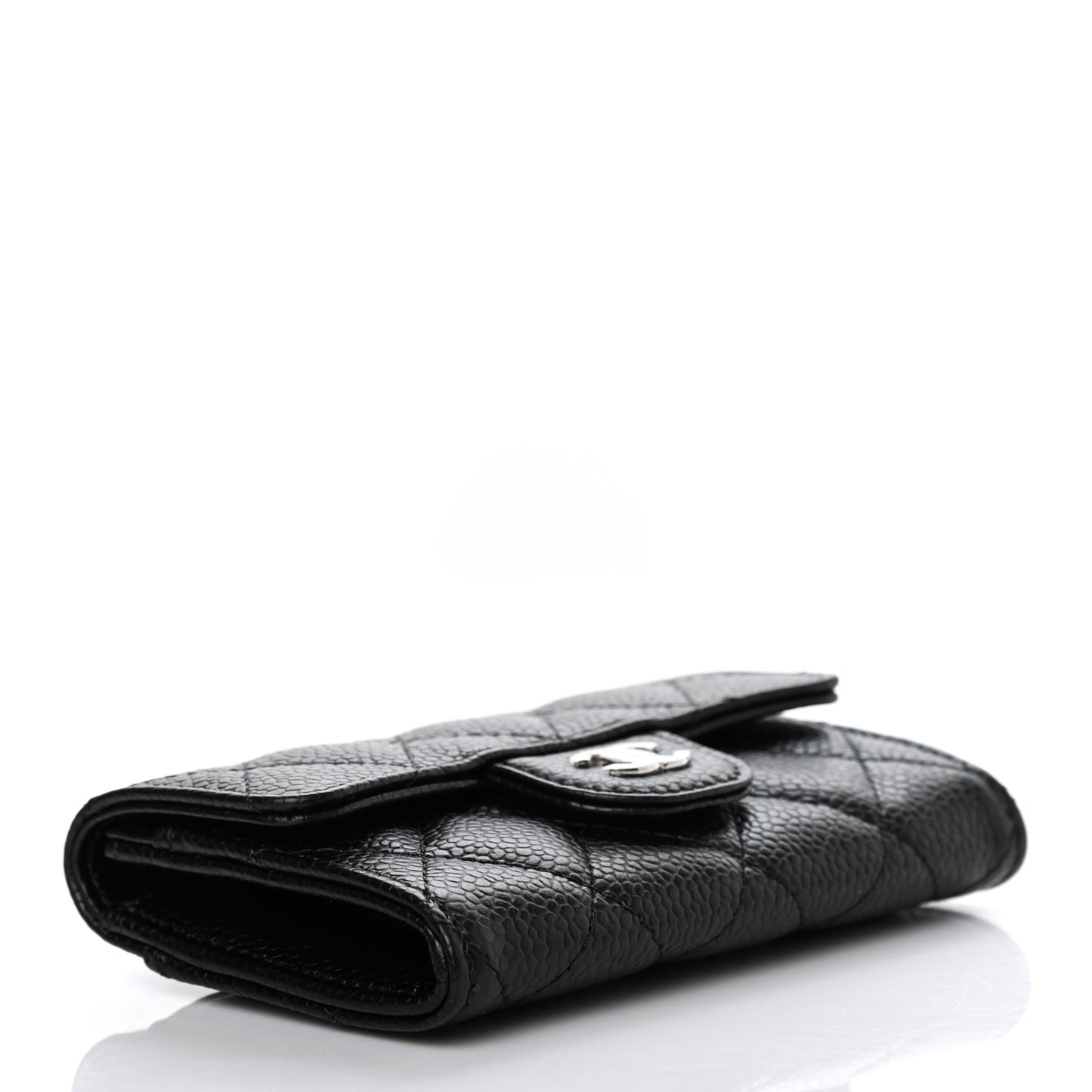 Caviar Quilted Flap Card Holder Wallet Black