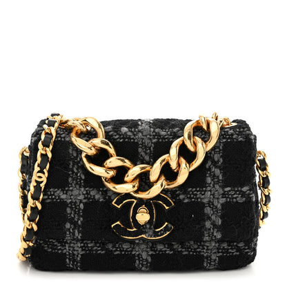 Chanel Wool Tweed Quilted Small Elegant Chain Flap Black Grey 1 of 10