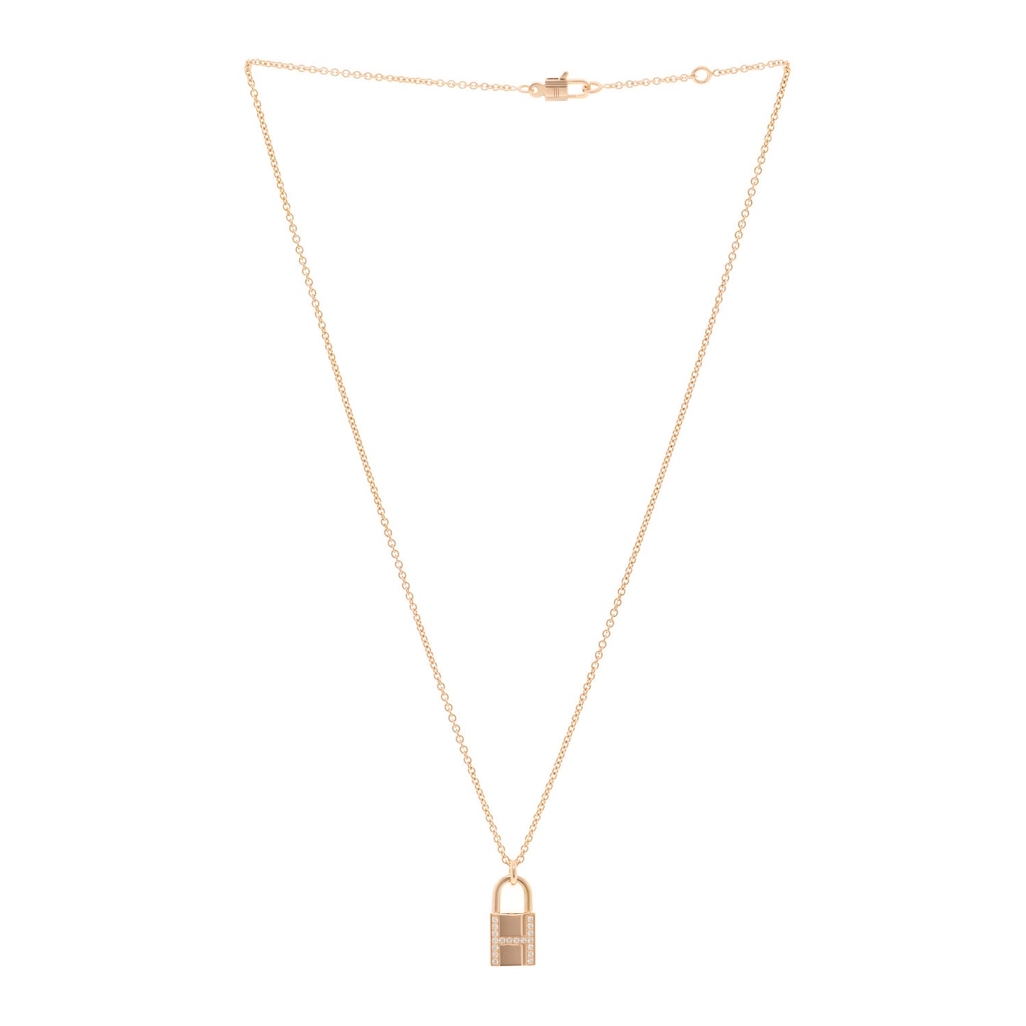 18K Rose Gold Diamond Amulettes Cadenas Pendant Necklace