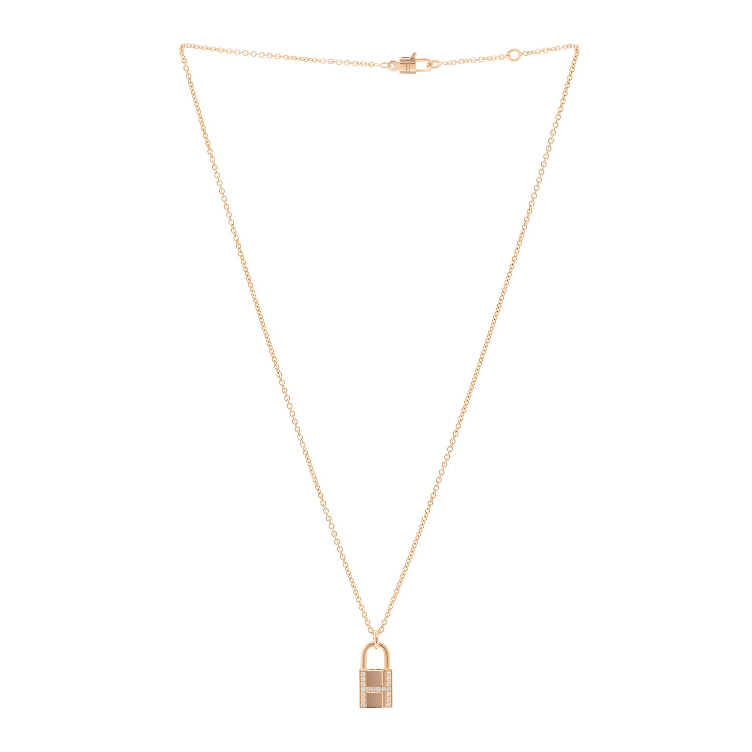 Hermes 18K Rose Gold Diamond Amulettes Cadenas Pendant Necklace 3 of 6