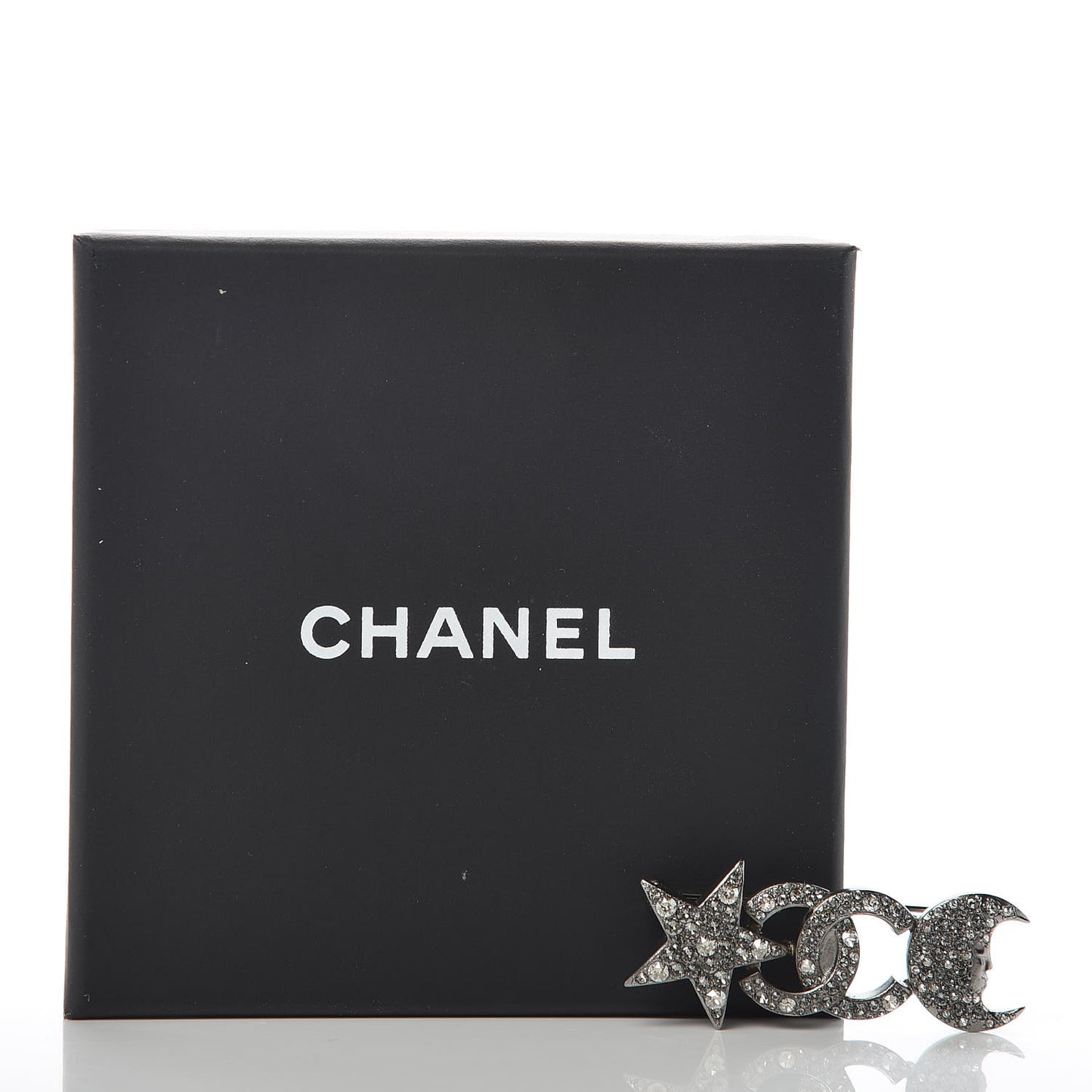 Ruthenium Crystal CC Moon Star Brooch Grey
