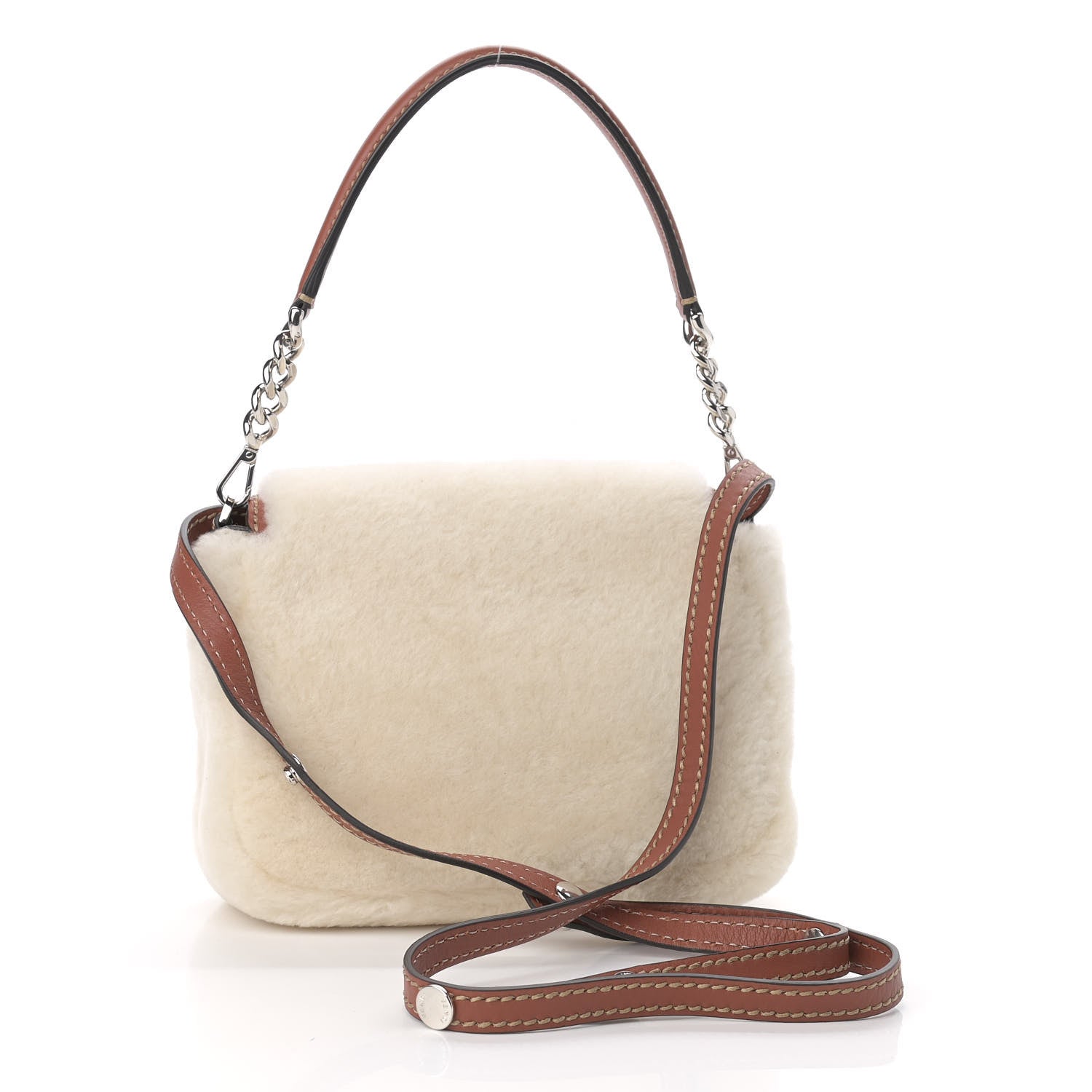 Fendi Shearling Vitello Dolce 3Baguette Shoulder Bag Beige 3 of 9