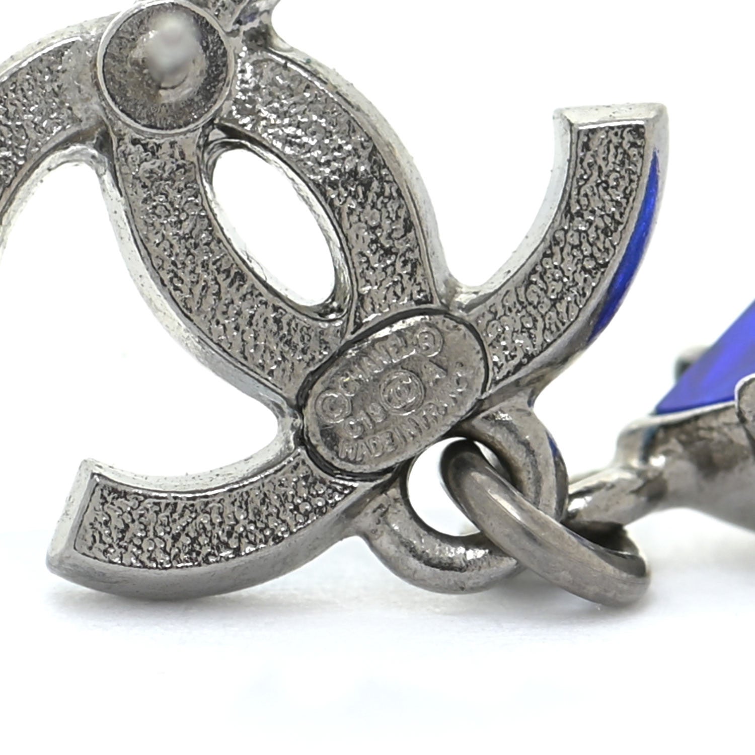 Chanel Crystal CC Drop Earrings Blue 4 of 5
