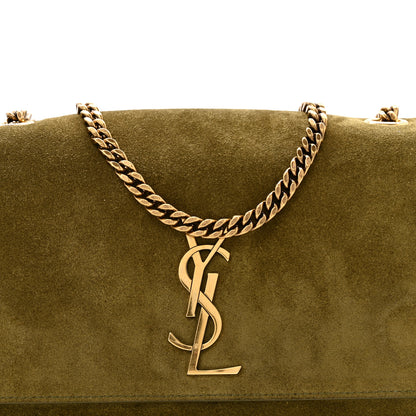 Saint Laurent Smooth Calfskin Suede Small Reversible Monogram Kate Satchel Loden Green 8 of 12