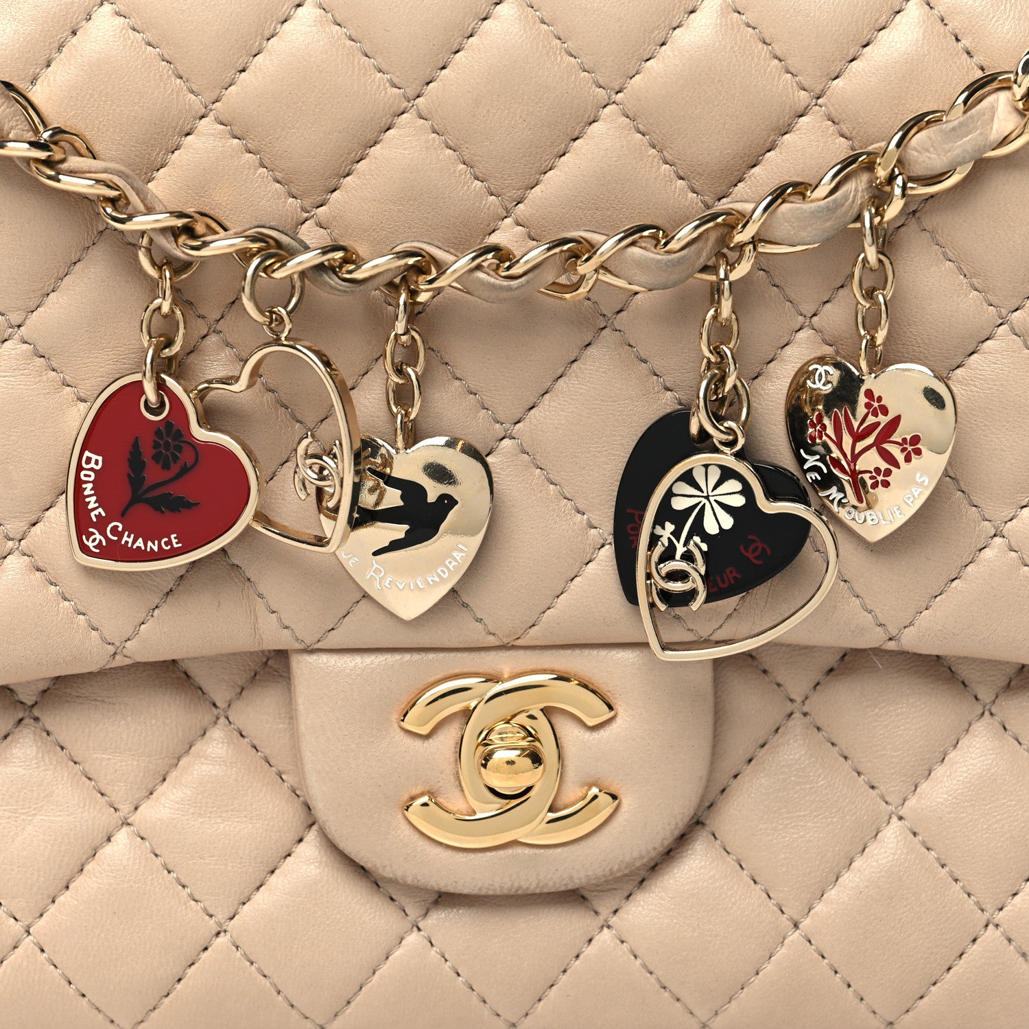 Chanel Lambskin Quilted Valentine Charms Medium Single Flap Beige 8 of 13