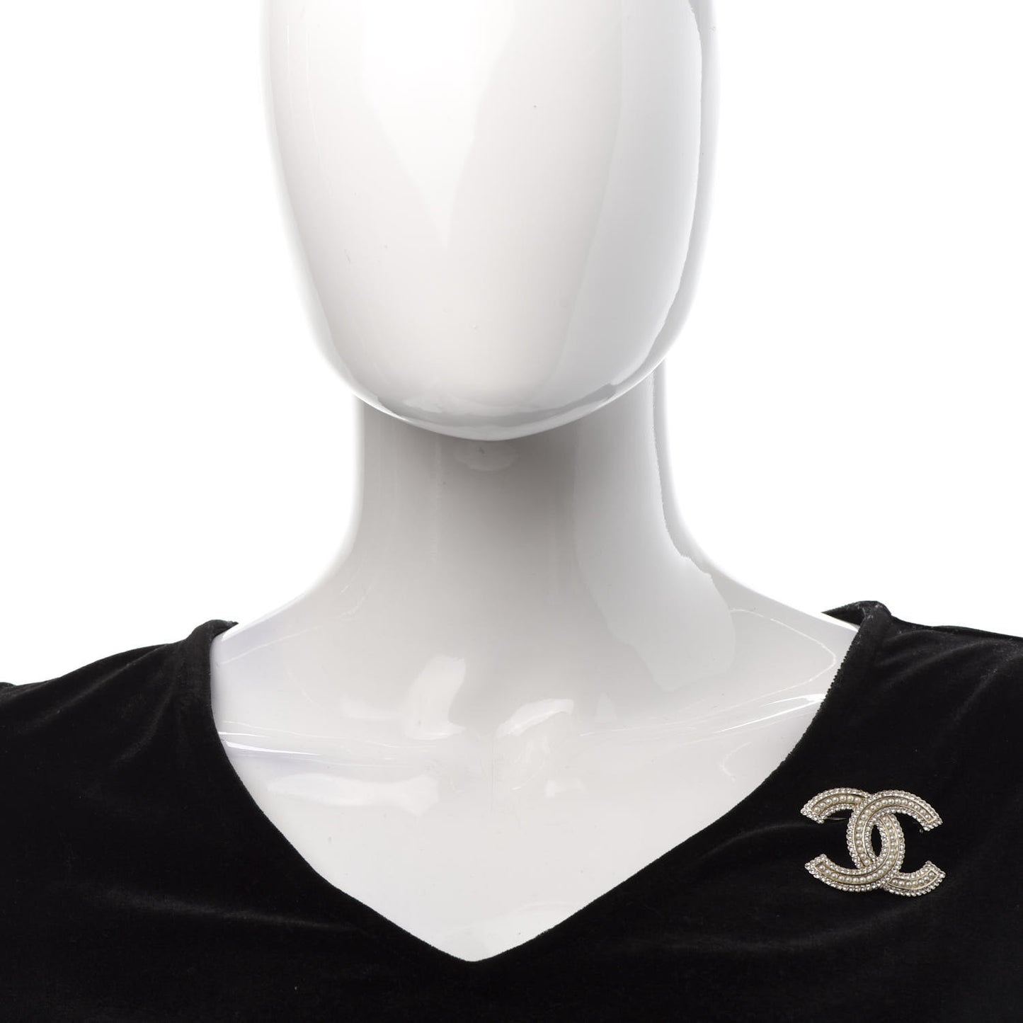 Pearl Crystal Lace Camellia CC Brooch Gold