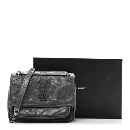 Saint Laurent Crinkled Calfskin Matelasse Monogram Baby Niki Chain Satchel Storm 13 of 13