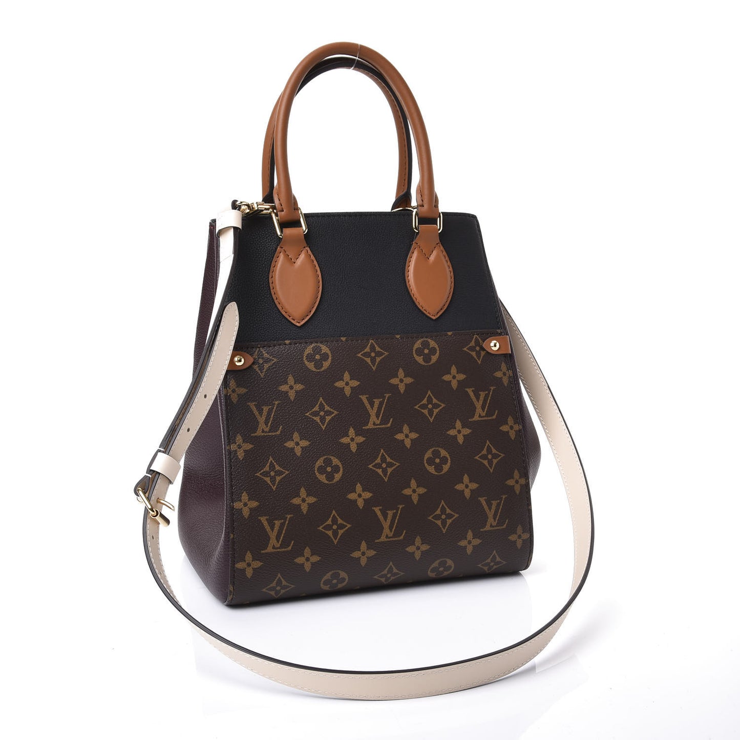 Calfskin Monogram Fold Tote MM Black Wine Cream