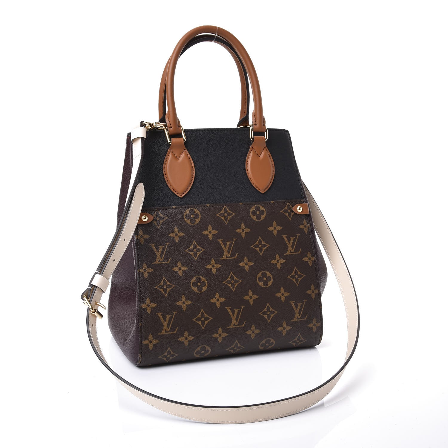 Louis Vuitton Calfskin Monogram Fold Tote MM Black Wine Cream 2 of 10