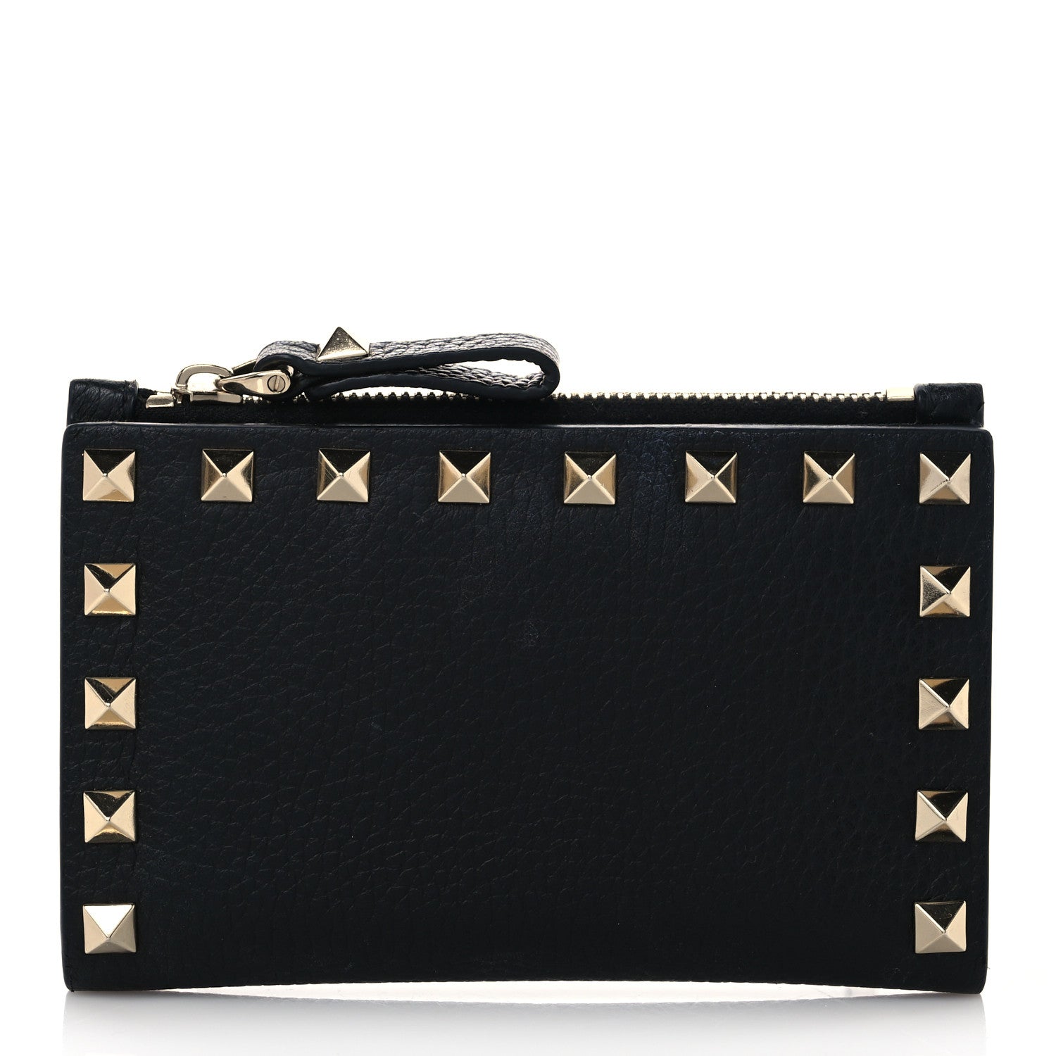 VALENTINO GARAVANI Grainy Calfskin Rockstud Coin Purse Card Holder in the color Black from FASHIONPHILE