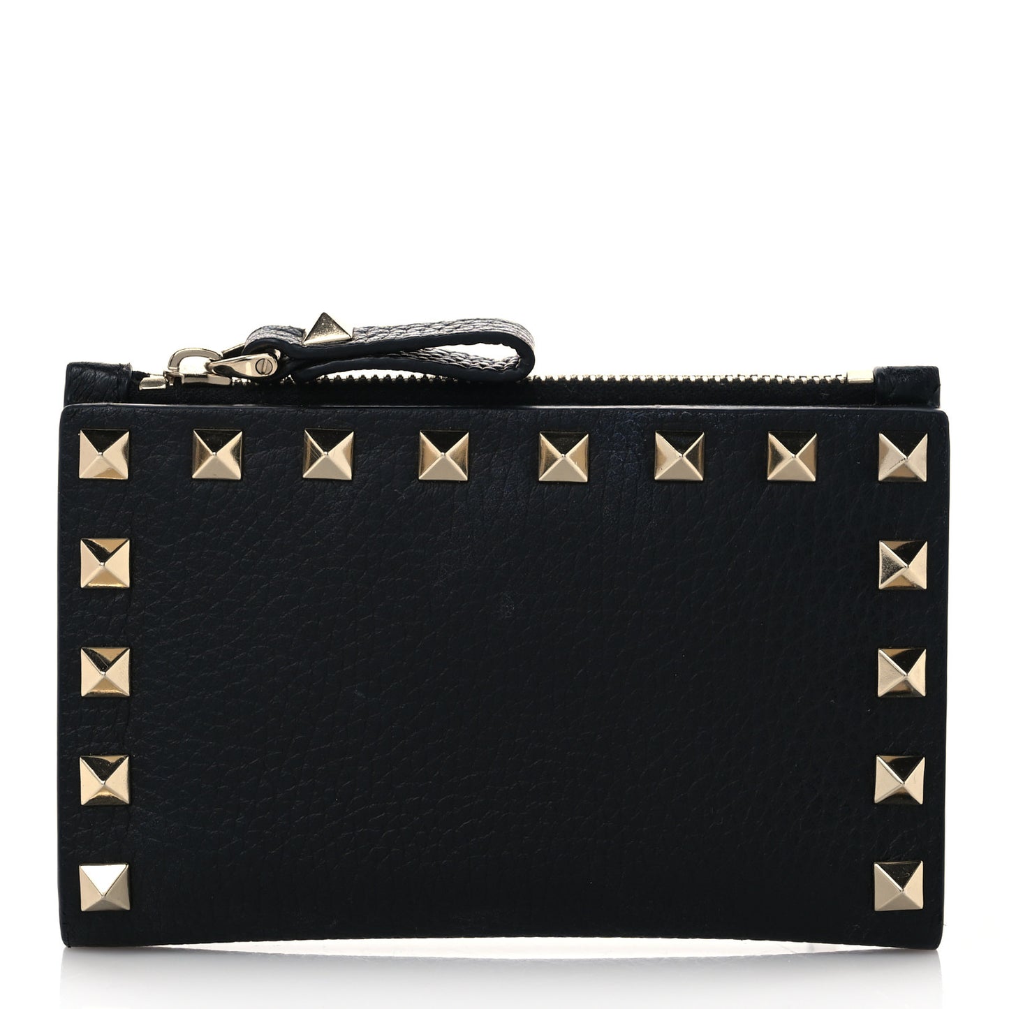 Grainy Calfskin Rockstud Coin Purse Card Holder Black