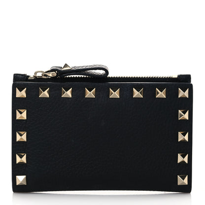 Valentino Garavani Grainy Calfskin Rockstud Coin Purse Card Holder Black 1 of 6