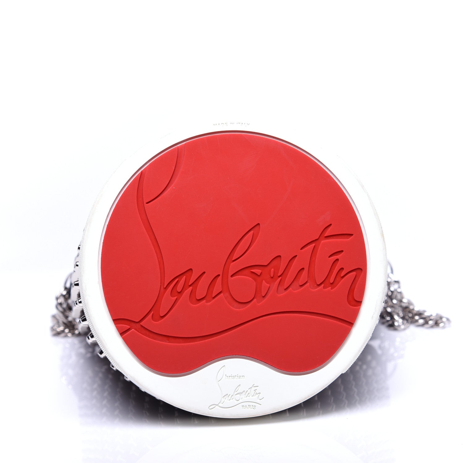 Christian Louboutin Silk Satin Calfskin Marie Jane Loubirun Studded Bucket Black Silver 7 of 13