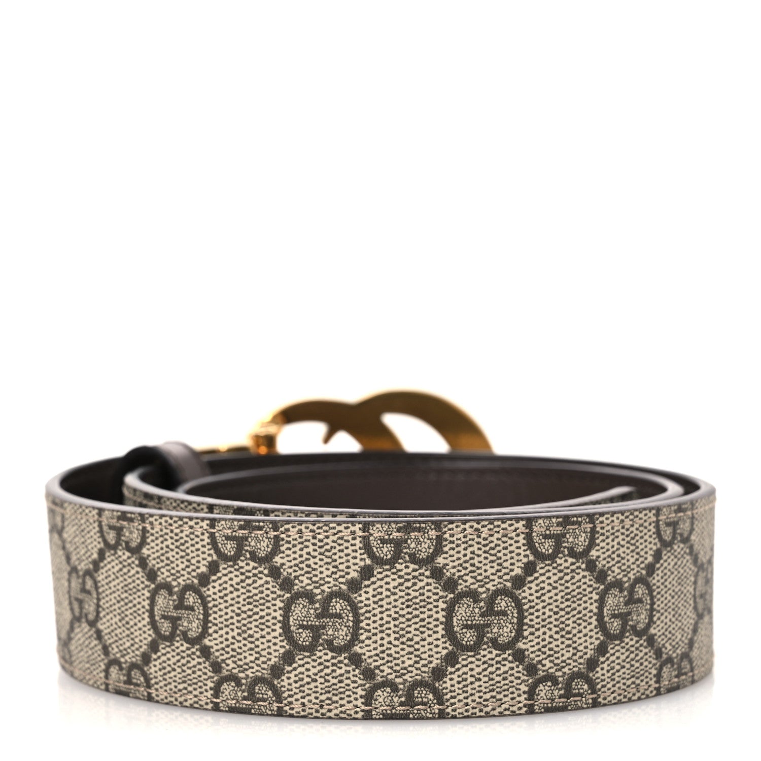 Gucci GG Supreme Monogram Plutone Calfskin Double G Reversible 37mm Belt 85 34 Beige Ebony New Acero 3 of 8
