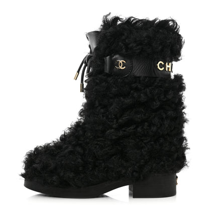 Chanel Shearling Sheepskin High Boots 36.5 Black 1 of 10