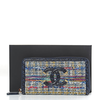 Chanel Tweed Snakeskin Quilted CC Filigree Zip Around Wallet Blue Multicolor 9 of 9