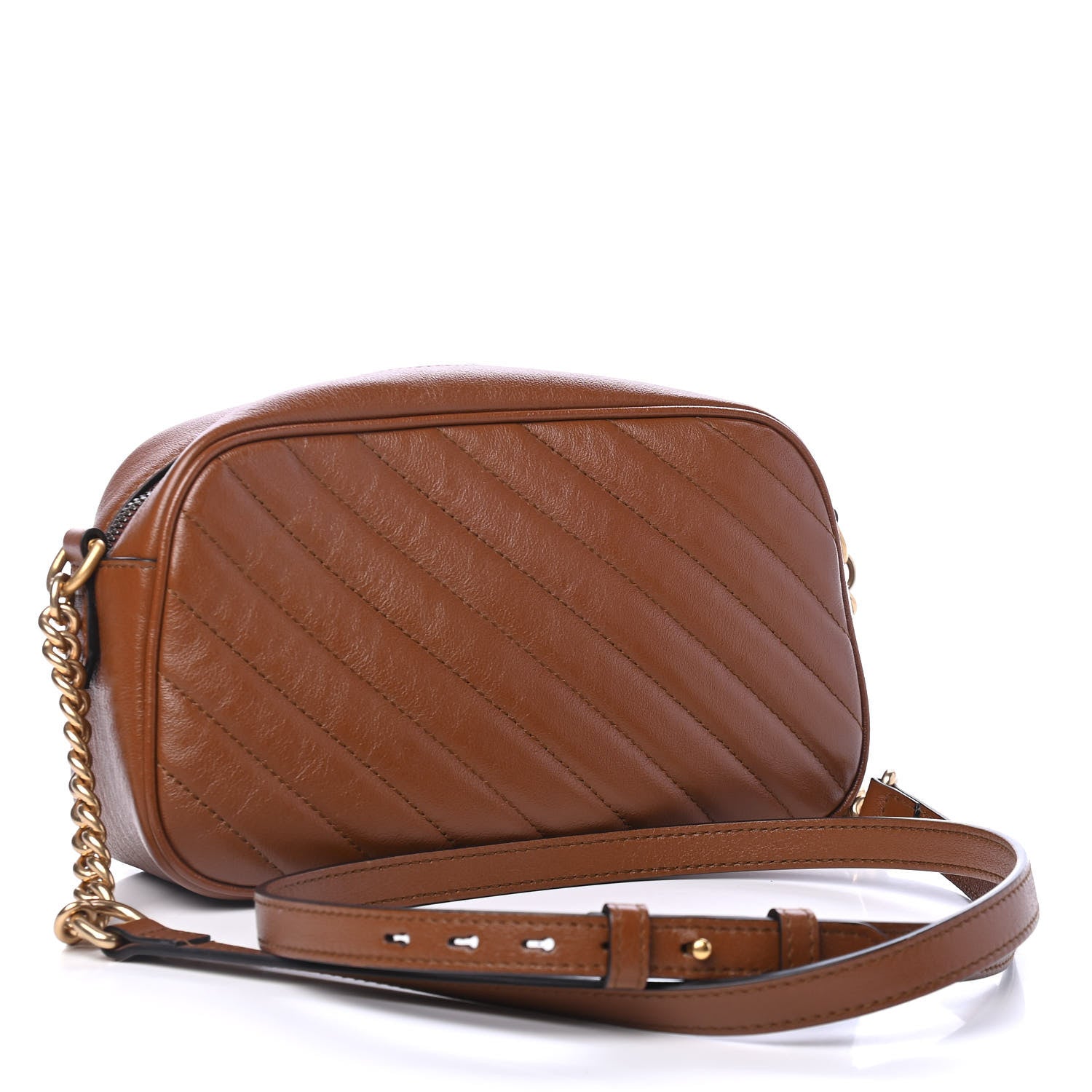 Gucci Glazed Calfskin Matelasse Diagonal Small GG Marmont Chain Shoulder Bag Cuir 2 of 4