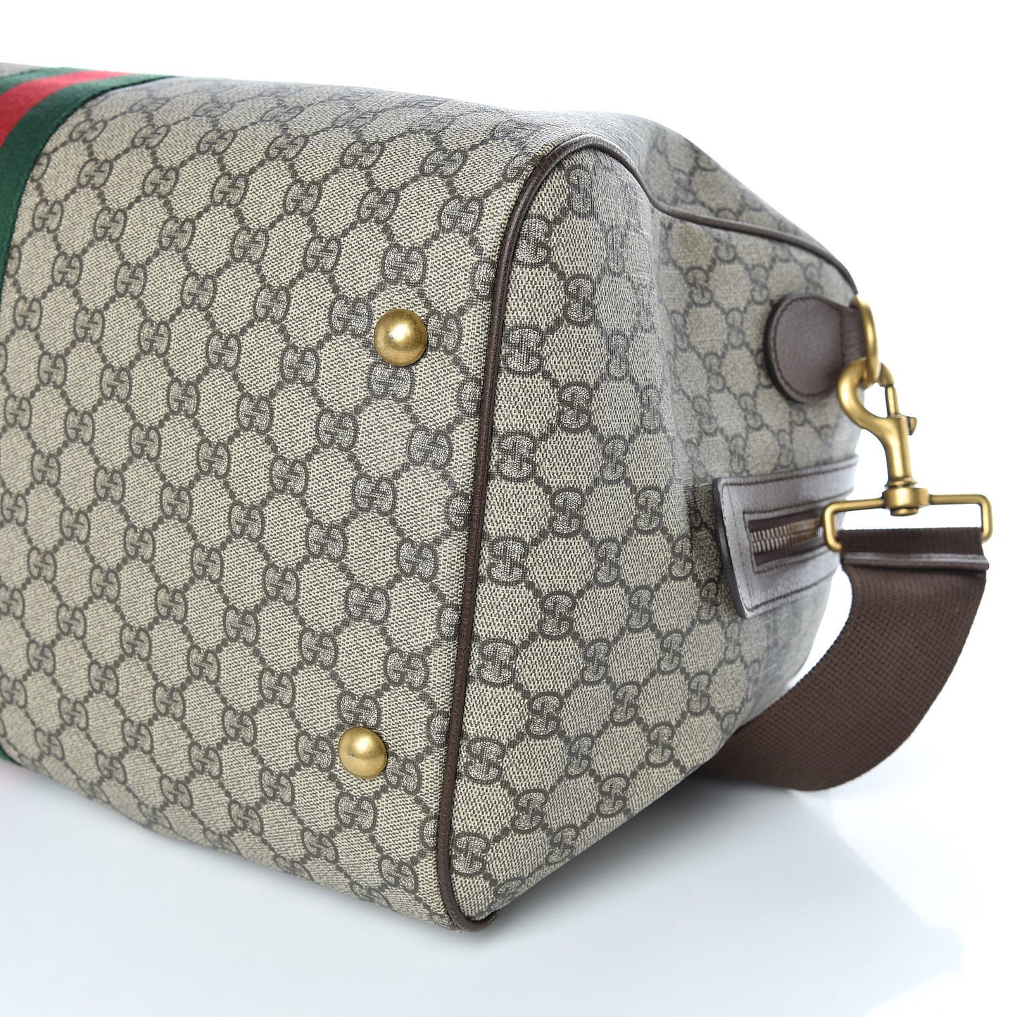 GG Supreme Monogram Textured Dollar Calfskin Web Medium Ophidia Carry-On Duffle Bag Beige Ebony New Acero