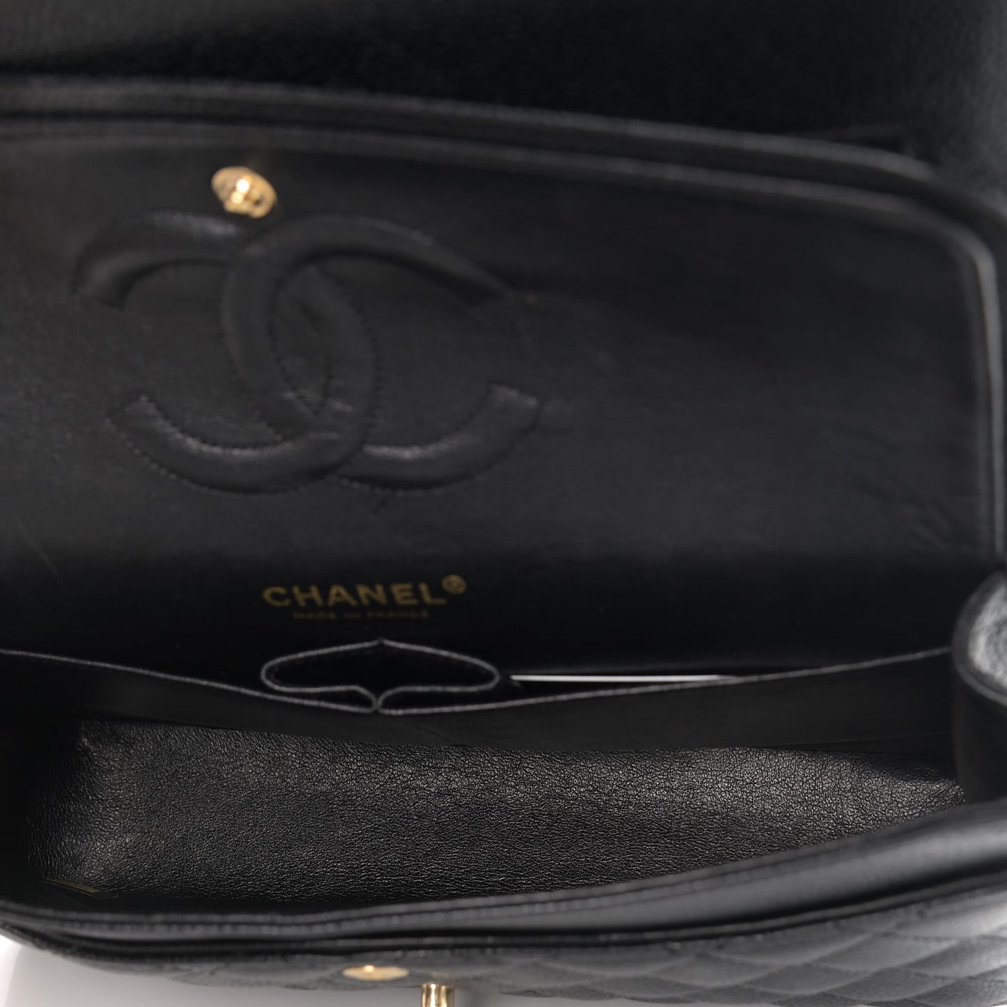 Caviar Quilted Medium Double Flap Black
