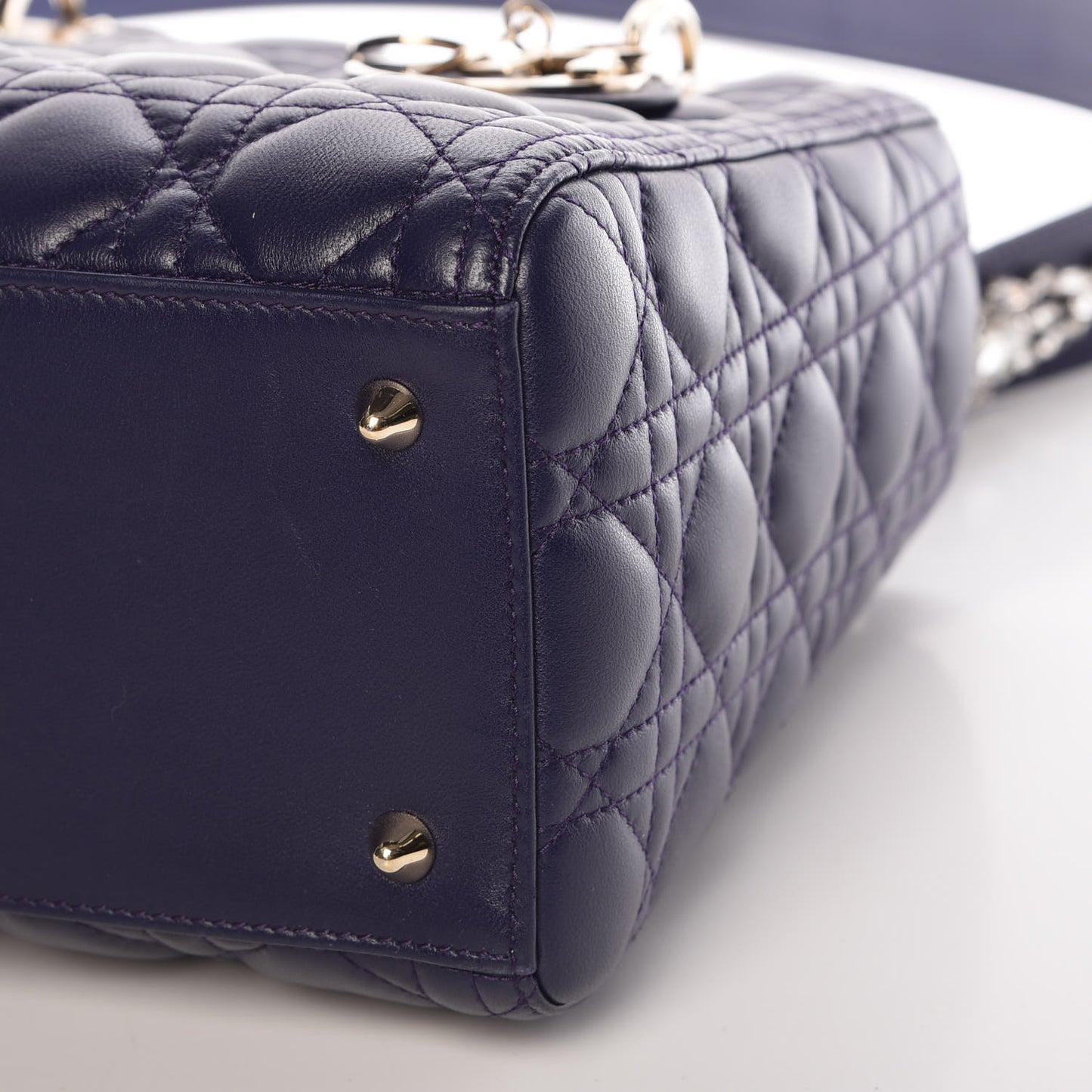 Lambskin Cannage Medium Lady Dior Crystal Strap Blue