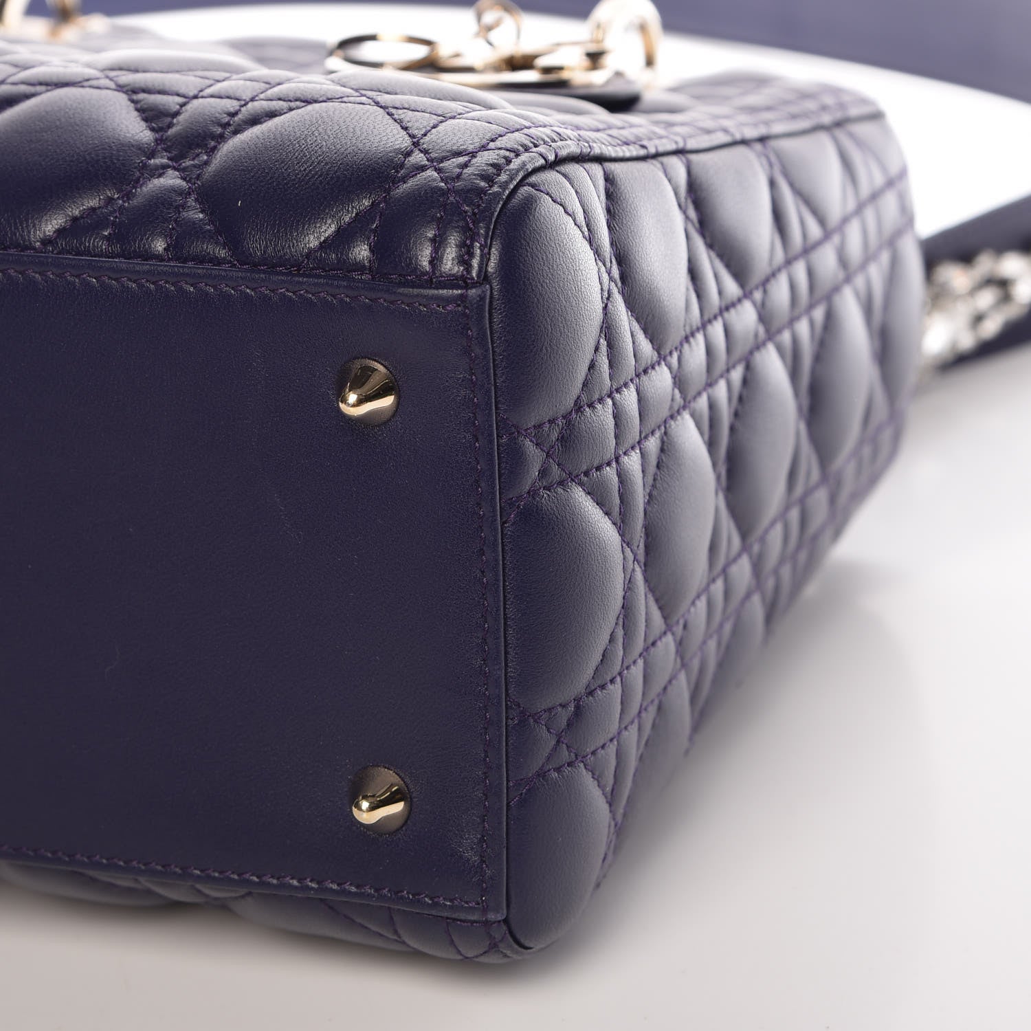 Christian Dior Lambskin Cannage Medium Lady Dior Crystal Strap Blue 6 of 9