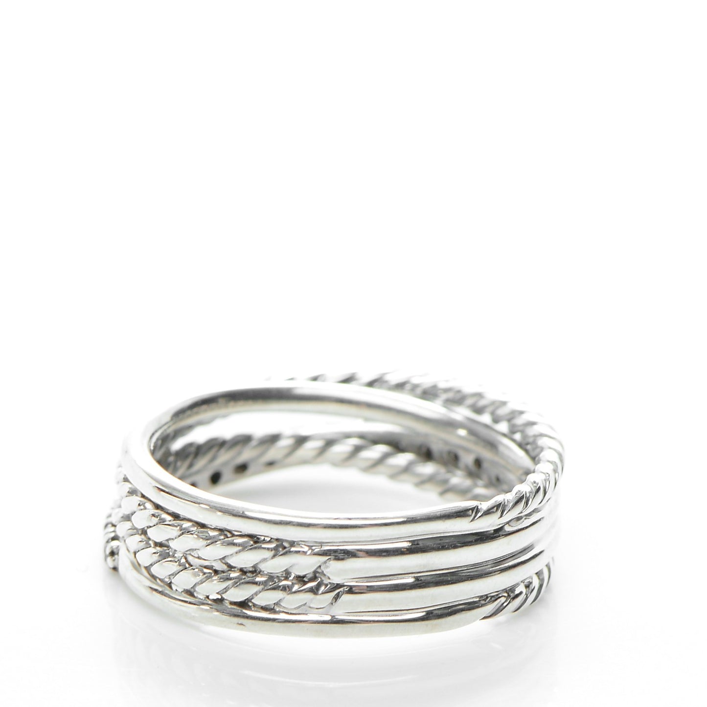 Sterling Silver Pave Diamond 7mm Crossover Ring 6.5