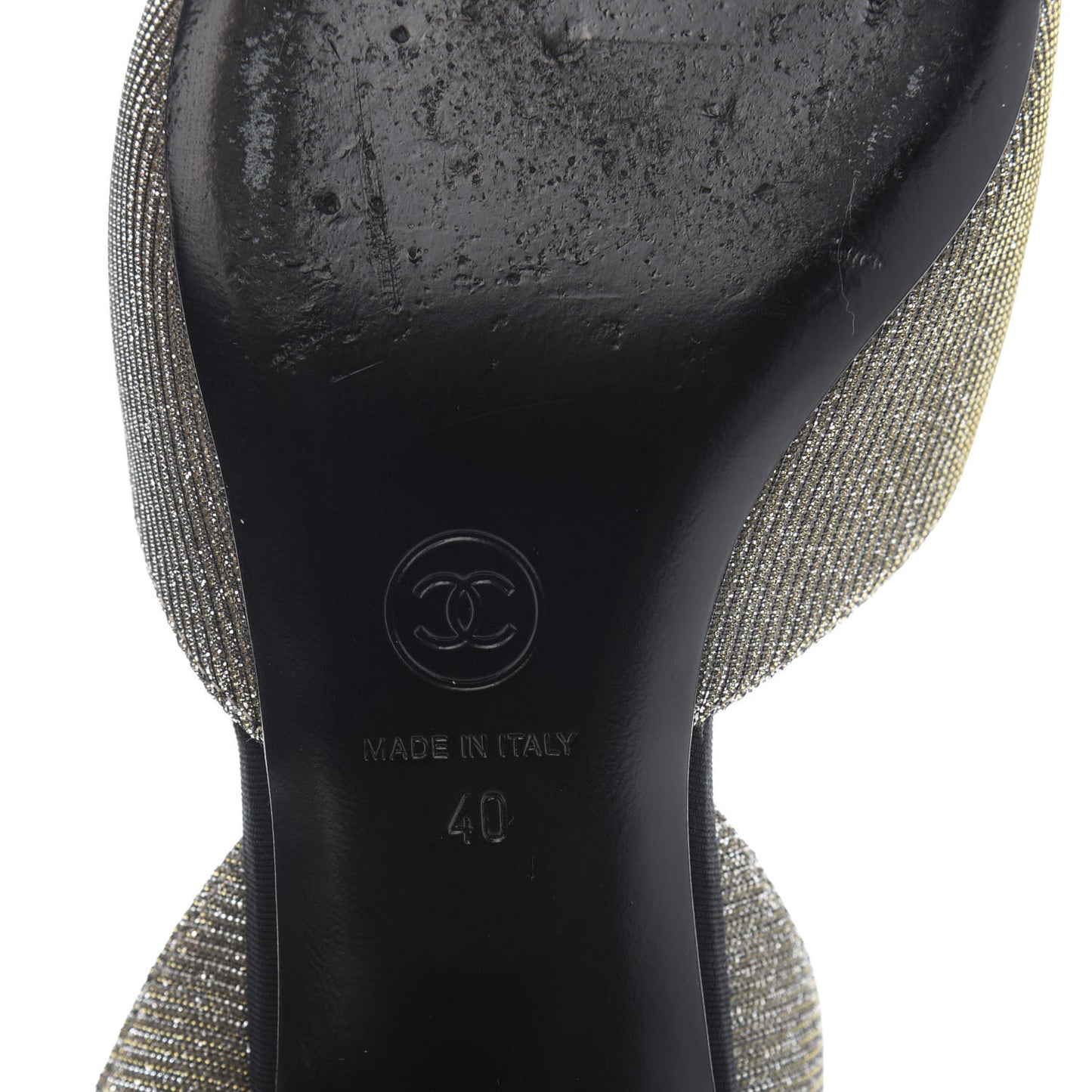 Glitter Grosgrain Cap Toe CC Slingback Pumps 40 Silver Black