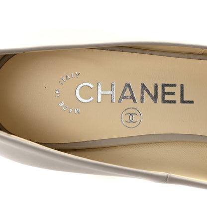 Chanel Lambskin Peep Toe CC Pumps 38 Grey 8 of 10