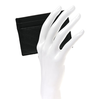 Saint Laurent Grain De Poudre Matelasse Chevron Monogram Credit Card Case Black 2 of 10