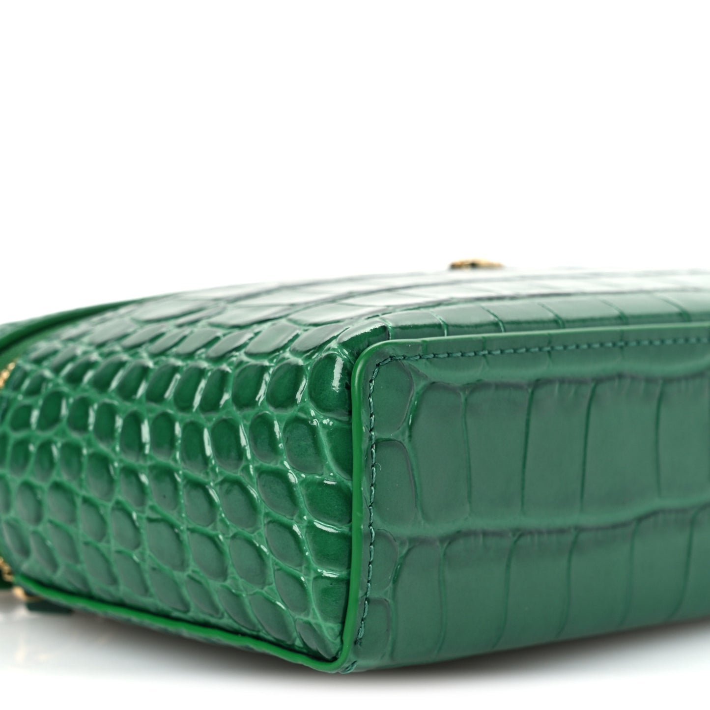 Calfskin Crocodile Embossed Crococo Top Handle Slim Vanity Case With Chain Green