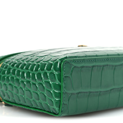 Chanel Calfskin Crocodile Embossed Crococo Top Handle Slim Vanity Case With Chain Green 9 of 11