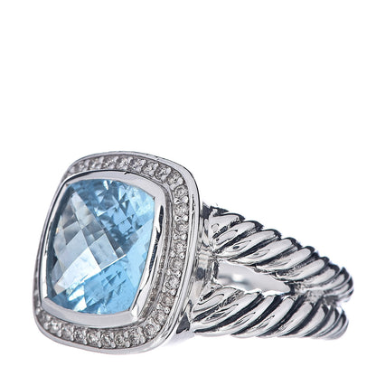 David Yurman Sterling Silver Diamond Blue Topaz 11mm Albion Ring 57 8 3 of 5