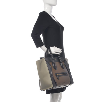 Celine Satin Calfskin Mini Tri-Color Luggage Dark Grey 2 of 20