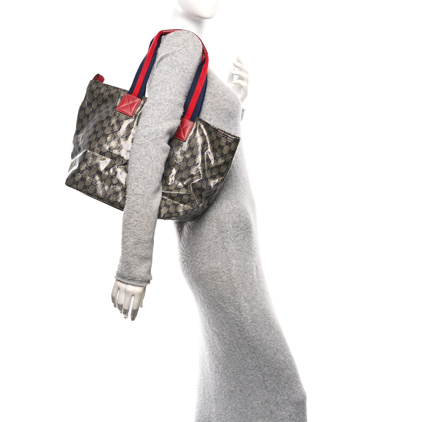 Crystal Monogram Large Web Handle Bucket Tote Red