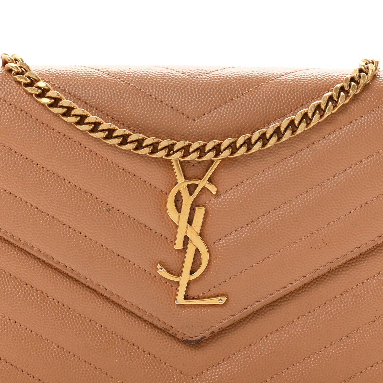 Saint Laurent Grain De Poudre Matelasse Chevron Monogram Chain Wallet Natural Dark 8 of 12