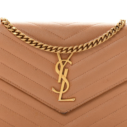 Saint Laurent Grain De Poudre Matelasse Chevron Monogram Chain Wallet Natural Dark 8 of 12