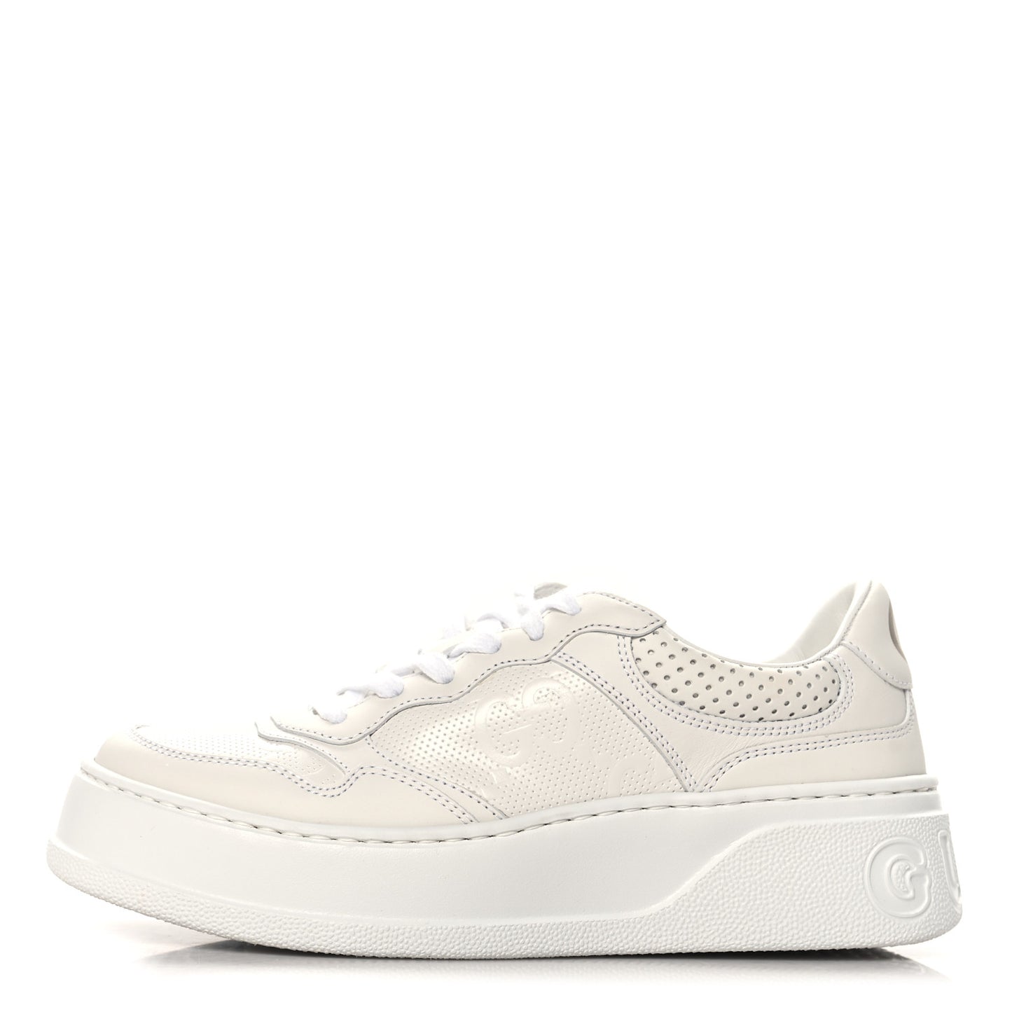 Calfskin GG Tennis Embossed Perforated Womens Platform 55mm Sneakers 37.5 Great White