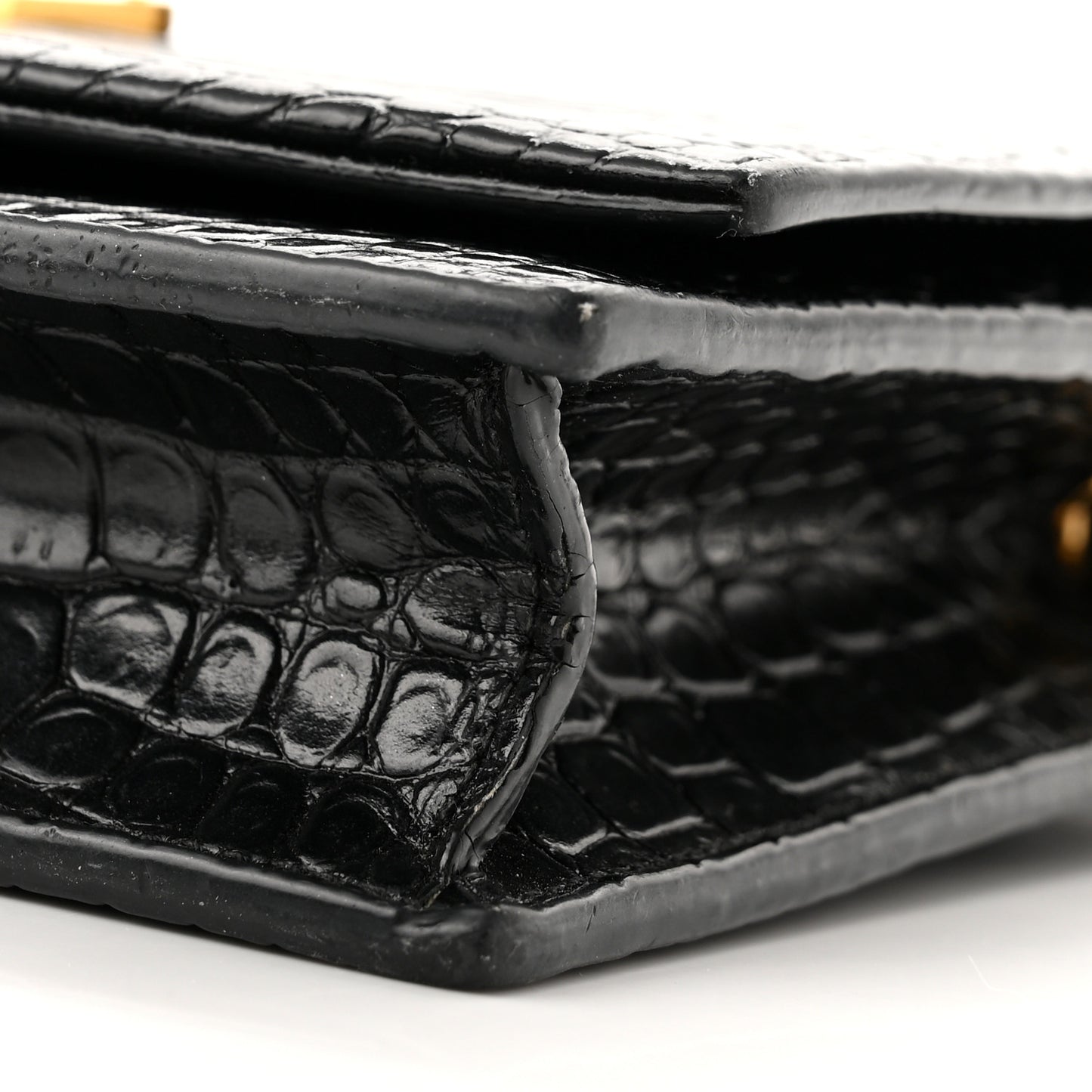 Calfskin Crocodile Embossed Kate Monogram Tassel Chain Wallet Black