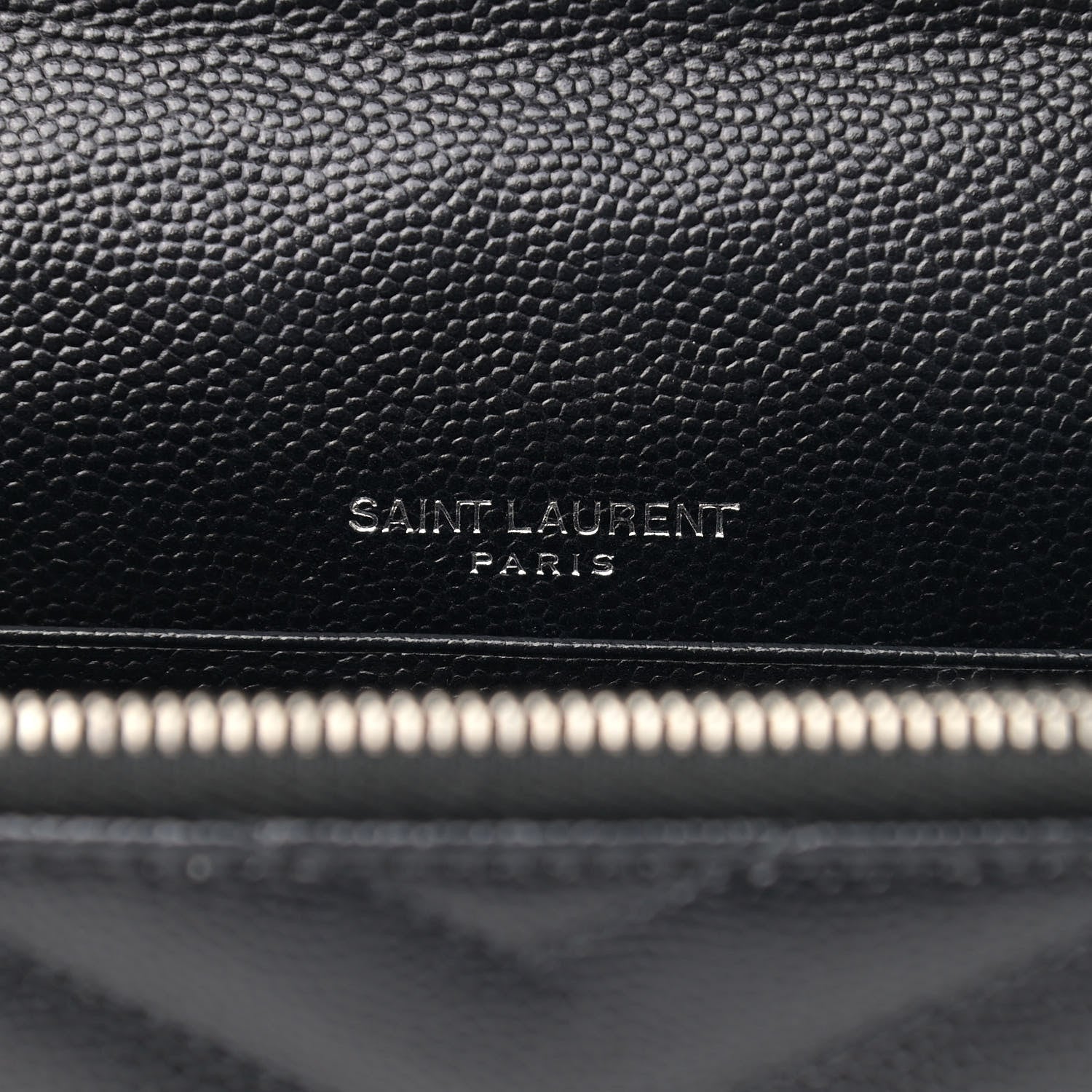 Saint Laurent Grain De Poudre Matelasse Chevron Monogram Envelope Chain Wallet Black 6 of 11