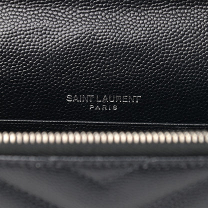 Saint Laurent Grain De Poudre Matelasse Chevron Monogram Envelope Chain Wallet Black 6 of 11