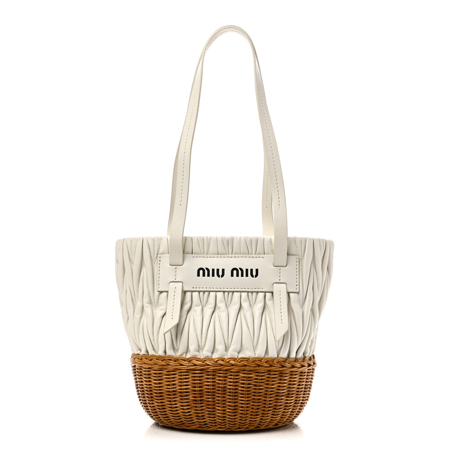 Miu Miu Nappa Matelasse Wicker Basket Bag White Miele 1 of 9