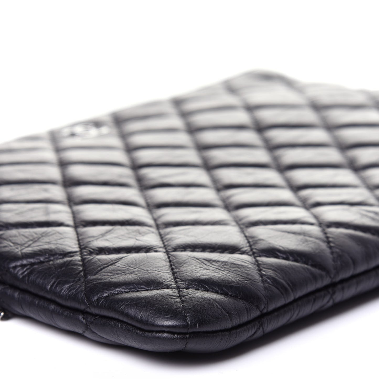 Aged Calfskin Quilted Medium Tassel Cosmetic Case Black