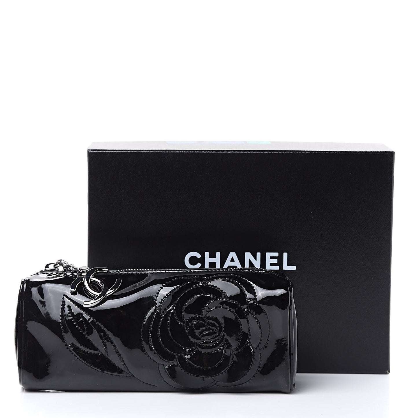 Patent Camellia Cosmetic Pouch Black